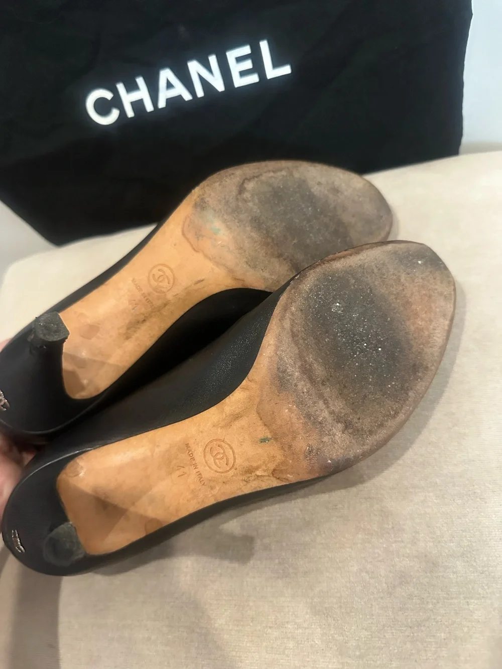 CHANEL Black Leather Heeled Ankle Boots